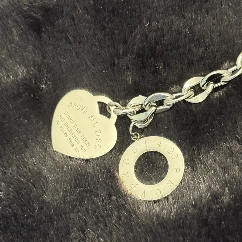 Silver Stainless Steel Heart Bracelet Proverbs 4:23